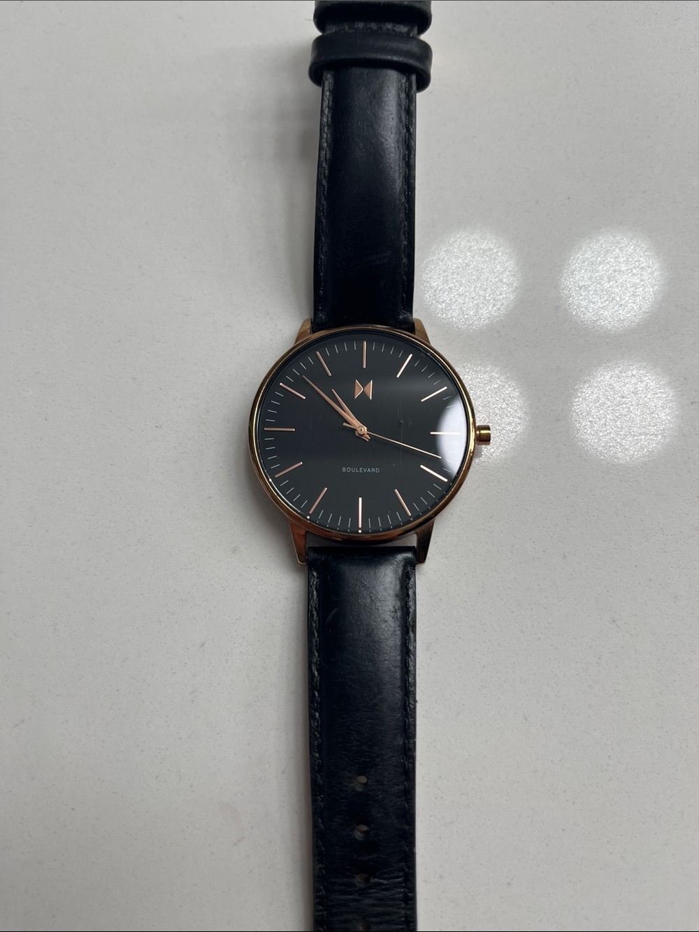 MVMT Boulevard Black Dial Rose gold tone- Leather Strap Watch